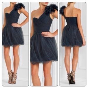 Blue One Shoulder Bubble Hem Tulle Overlay